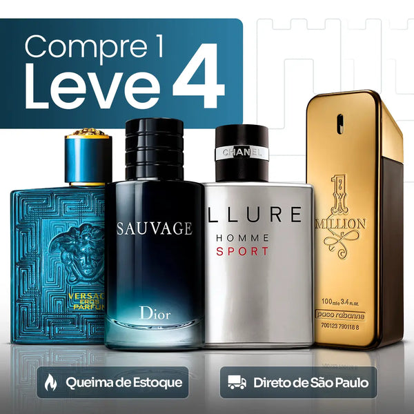 4 Perfumes Masculinos Importados (100ml) - Eros | Sauvage | Allure | 1 Million (3 Anos Loja Castle)